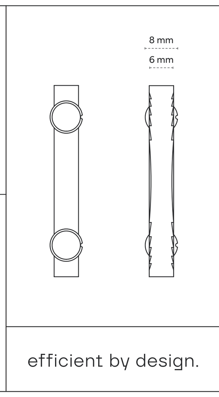 Technische Zeichnung der Dübelansicht mit 6 mm und 8 mm Maßangaben im Querschnitt
